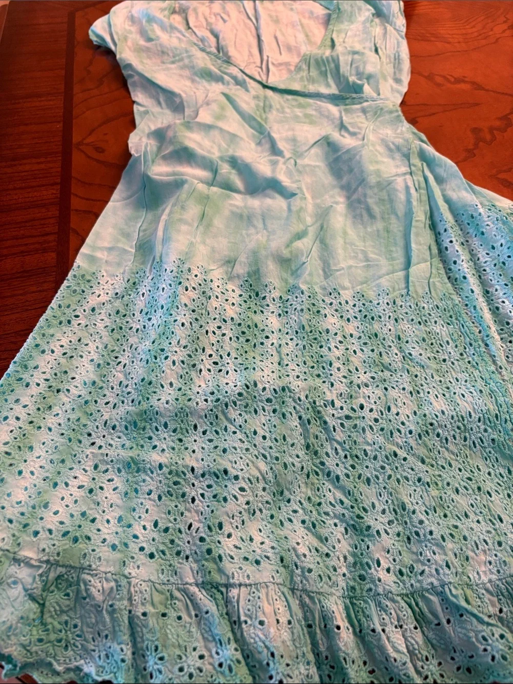 Light Blue Eyelet Wrap Dress - Women - Picture 3 of 6